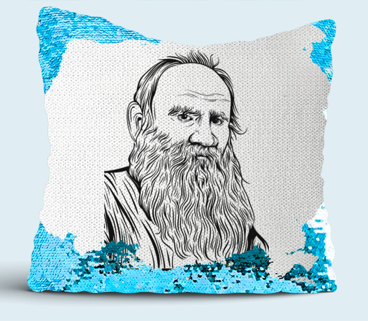 Лев Толстой read more подушка с пайетками (цвет: белый + синий)