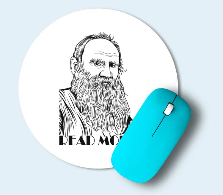 Лев Толстой read more коврик для мыши круглый (цвет: белый)