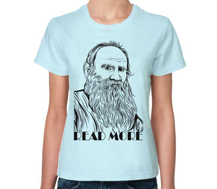 Лев Толстой read more женская футболка с коротким рукавом (цвет: светло голубой)