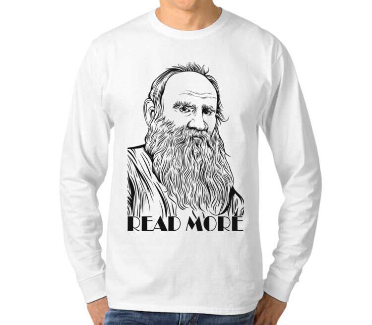Лев Толстой read more мужская футболка с длинным рукавом (цвет: белый)