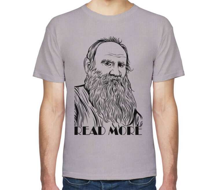 Лев Толстой read more мужская футболка с коротким рукавом (цвет: серый меланж)