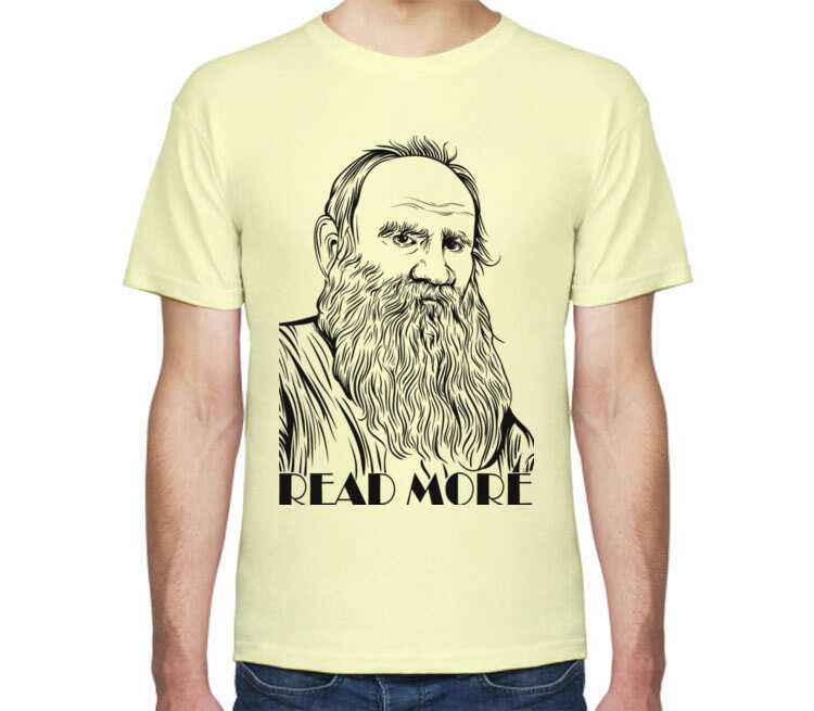 Лев Толстой read more мужская футболка с коротким рукавом (цвет: слоновая кость)