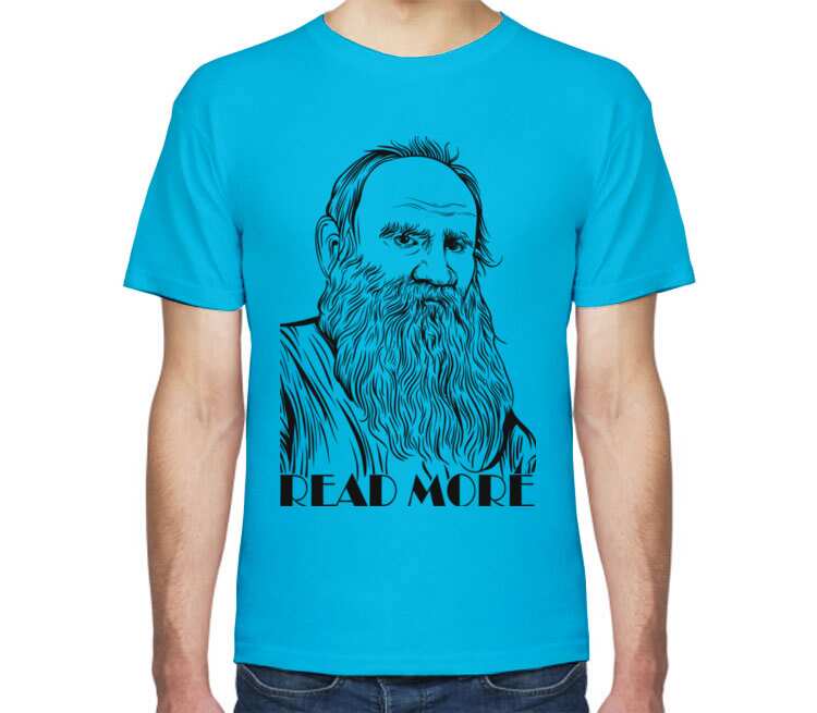 Лев Толстой read more мужская футболка с коротким рукавом (цвет: голубой)