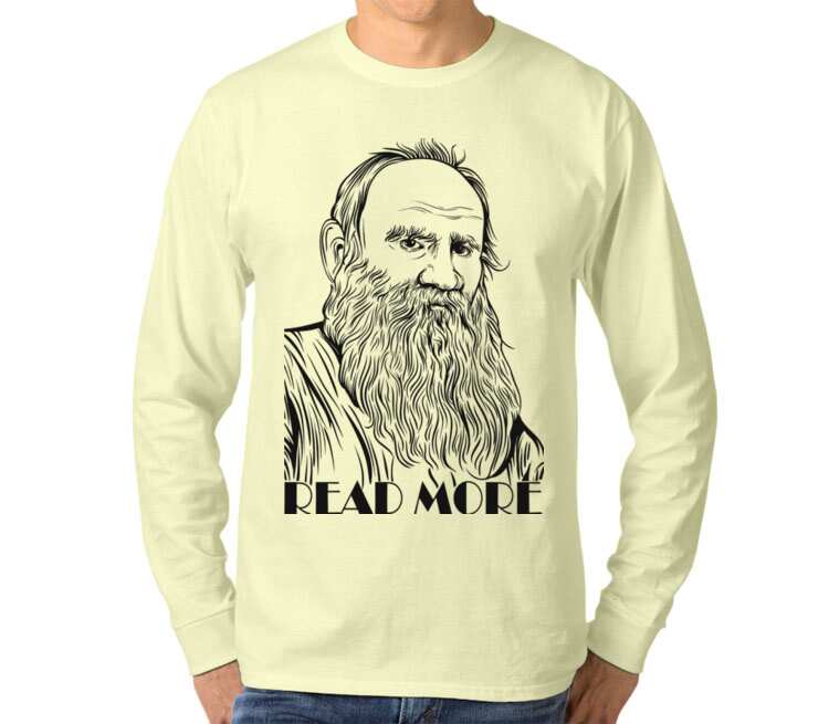 Лев Толстой read more мужская футболка с длинным рукавом (цвет: слоновая кость)
