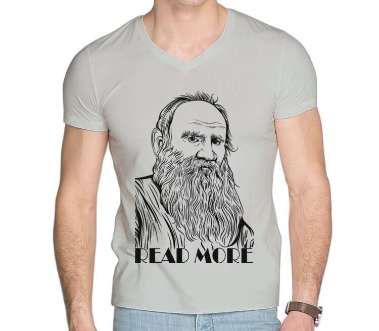Лев Толстой read more мужская футболка с коротким рукавом v-ворот (цвет: серебро)