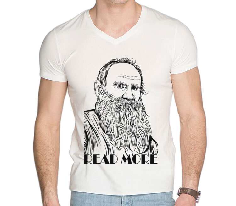 Лев Толстой read more мужская футболка с коротким рукавом v-ворот (цвет: белый)