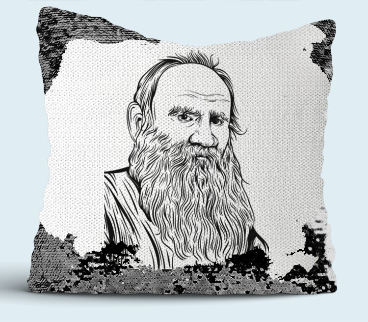 Лев Толстой read more подушка с пайетками (цвет: белый + черный)