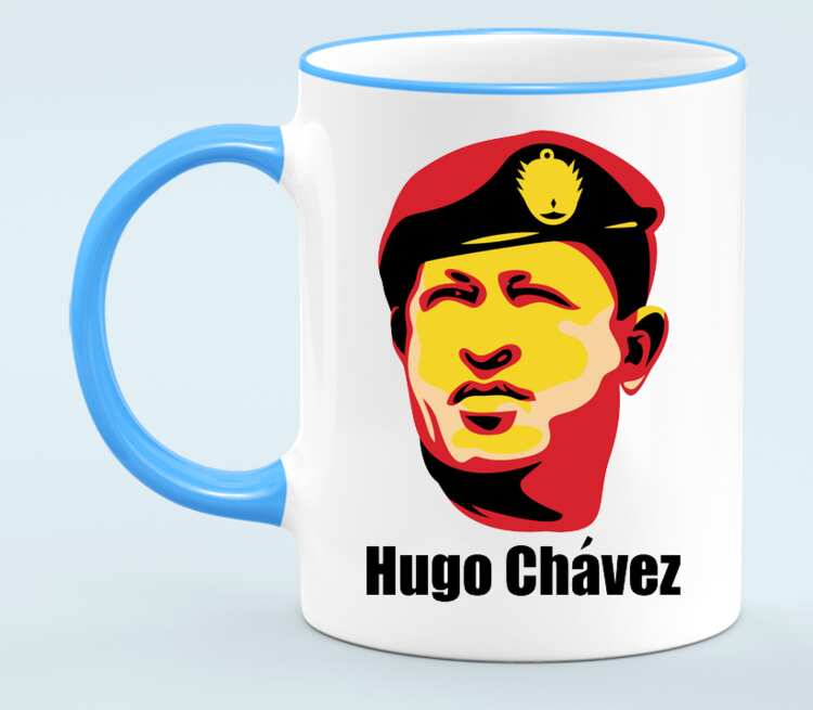 Уго Чавес кружка с кантом (цвет: белый + голубой)