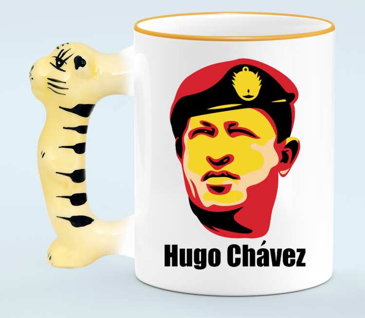 Уго Чавес кружка с ручкой в виде тигра (цвет: белый + оранжевый)