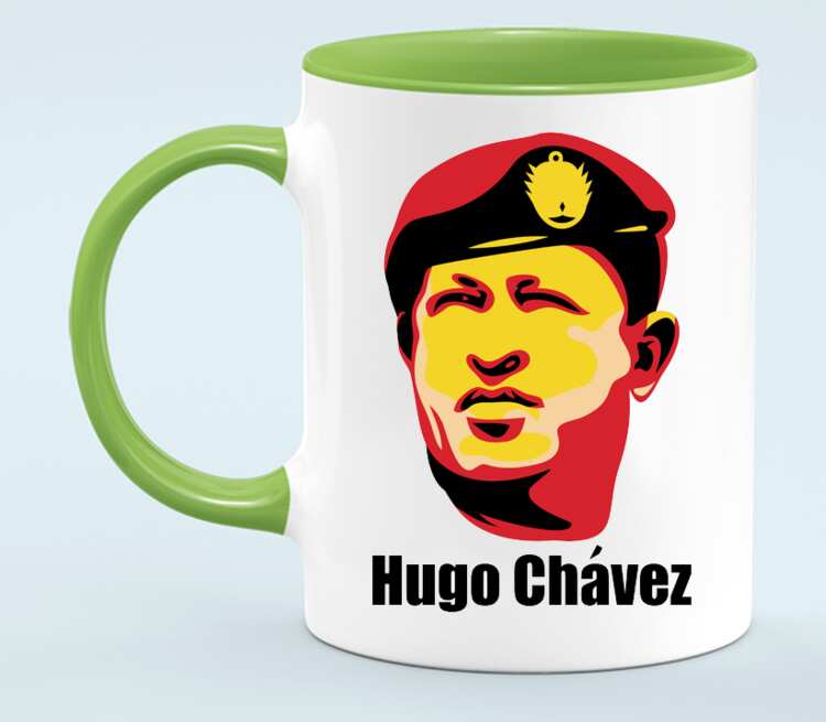 Уго Чавес кружка двухцветная (цвет: белый + светло-зеленый)