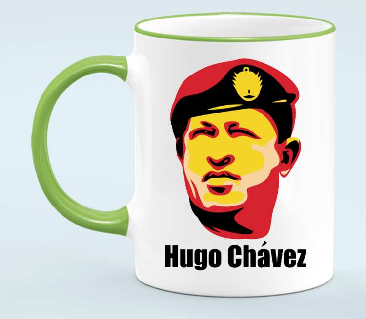 Уго Чавес кружка с кантом (цвет: белый + светло-зеленый)