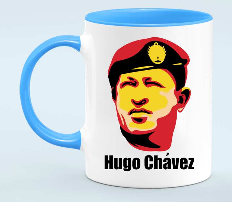Уго Чавес кружка двухцветная (цвет: белый + голубой)
