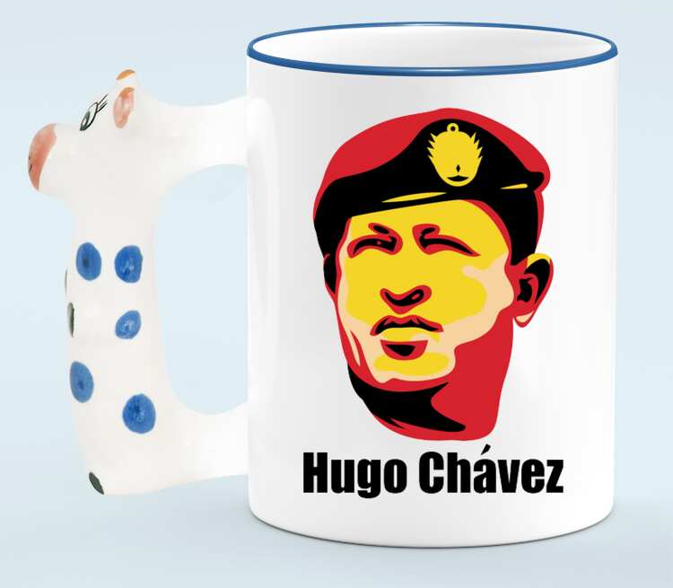 Уго Чавес кружка с ручкой в виде коровы (цвет: белый + синий)