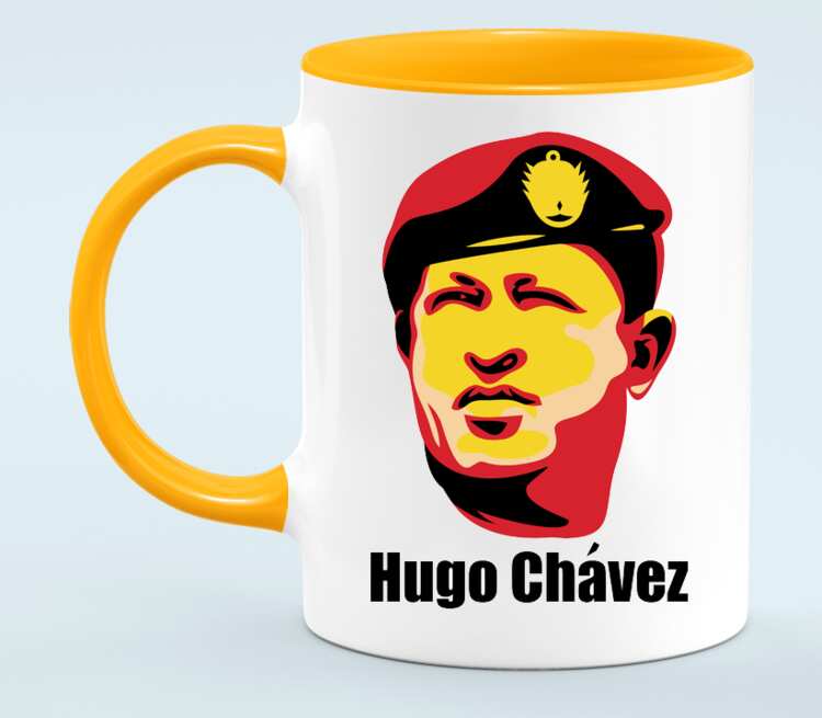Уго Чавес кружка двухцветная (цвет: белый + оранжевый)