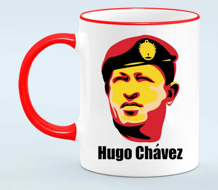 Уго Чавес кружка с кантом (цвет: белый + красный)