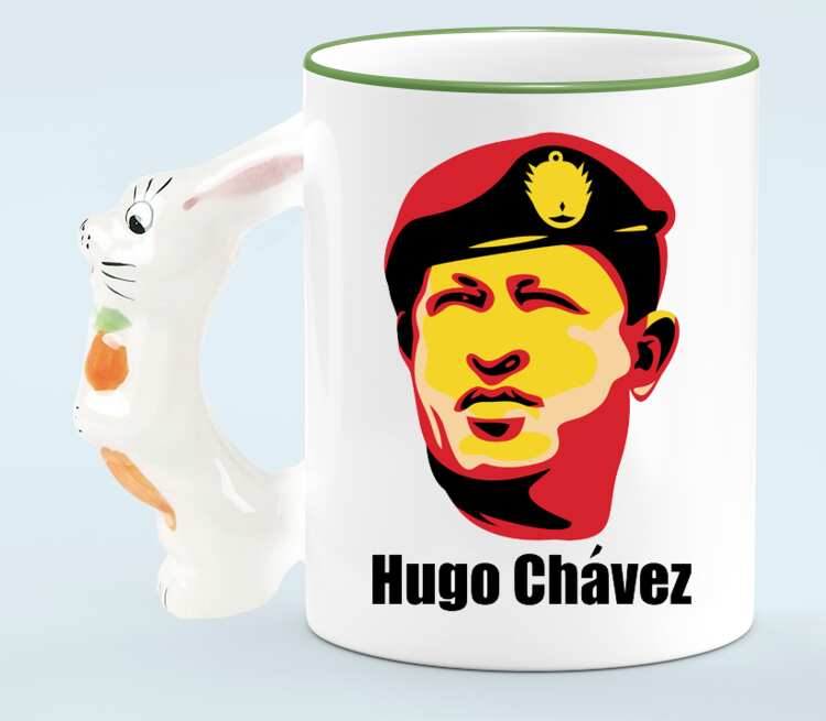 Уго Чавес кружка с ручкой в виде зайца (цвет: белый + светло-зеленый)