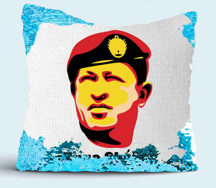 Уго Чавес подушка с пайетками (цвет: белый + синий)