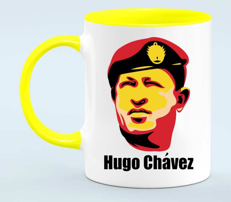 Уго Чавес кружка двухцветная (цвет: белый + желтый)