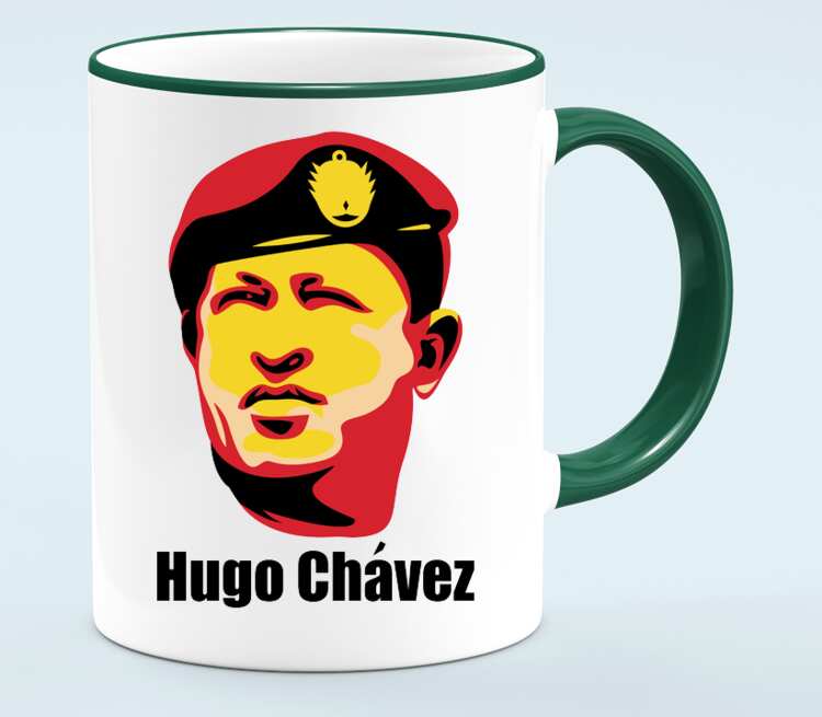Уго Чавес кружка с кантом (цвет: белый + зеленый)