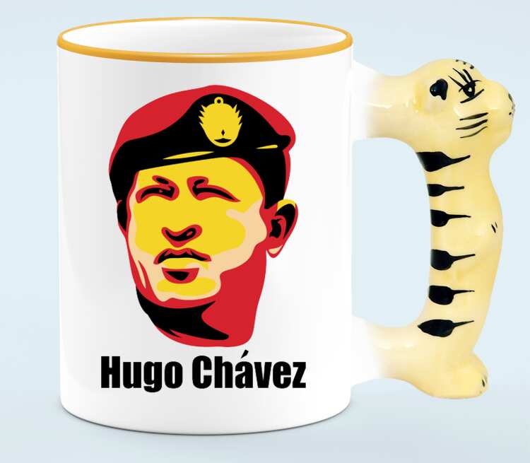 Уго Чавес кружка с ручкой в виде тигра (цвет: белый + оранжевый)