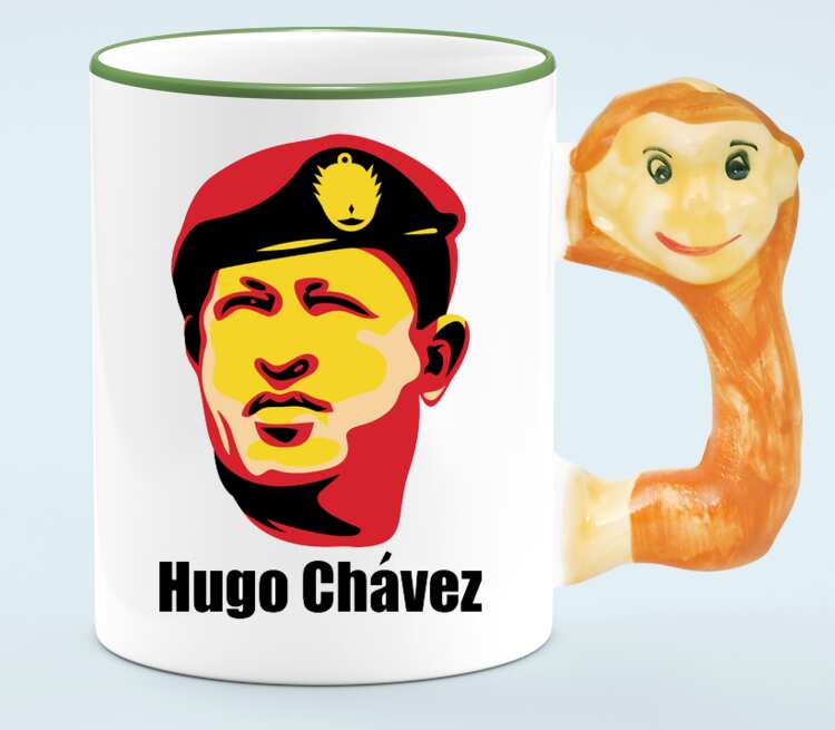 Уго Чавес кружка с ручкой в виде обезьяны (цвет: белый + светло-зеленый)
