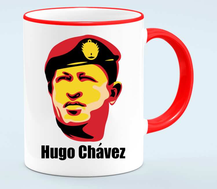 Уго Чавес кружка с кантом (цвет: белый + красный)