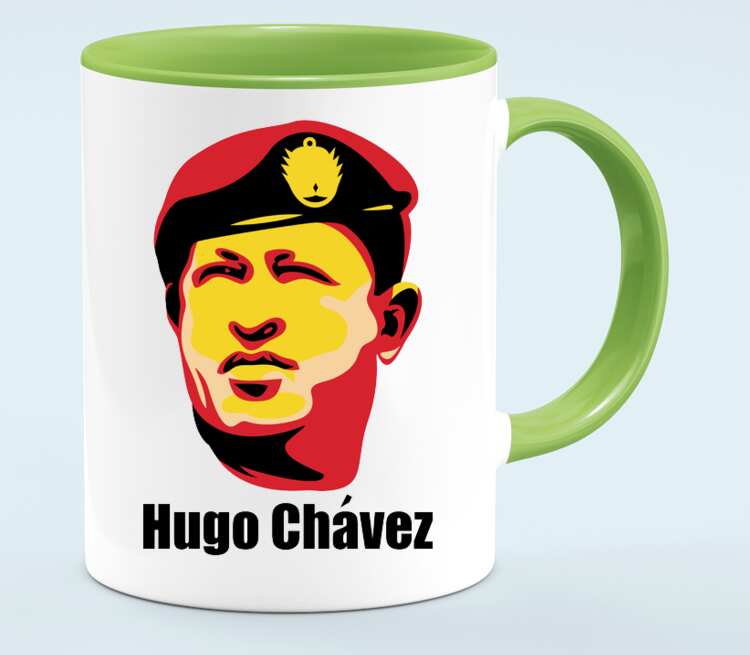 Уго Чавес кружка двухцветная (цвет: белый + светло-зеленый)