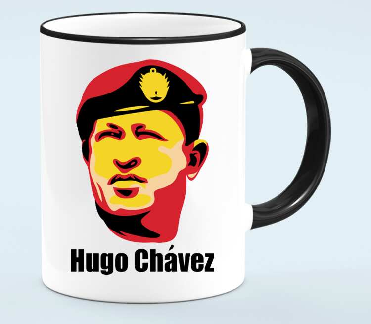 Уго Чавес кружка с кантом (цвет: белый + черный)