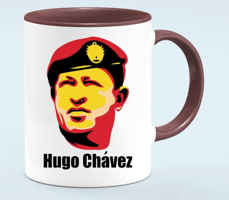 Уго Чавес кружка двухцветная (цвет: белый + бордовый)