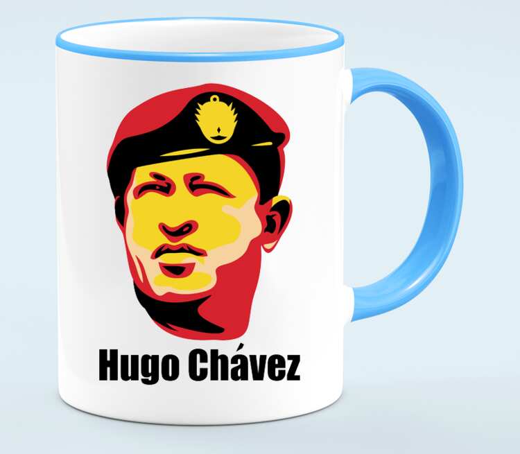 Уго Чавес кружка с кантом (цвет: белый + голубой)