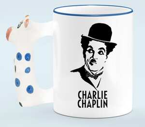 Чарли Чаплин кружка с ручкой в виде коровы (цвет: белый + синий)