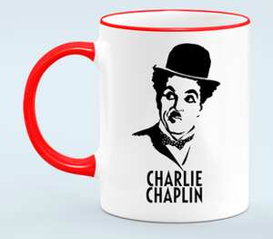 Чарли Чаплин кружка с кантом (цвет: белый + красный)