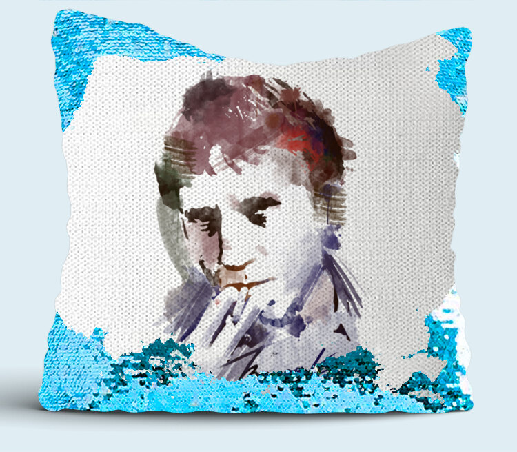 Владимир Высoцкий подушка с пайетками (цвет: белый + синий)