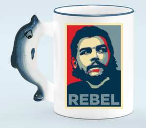 Эрнесто Че Гевара бунтарь - Ernesto Che Guevara Rebel кружка с ручкой в виде дельфина (цвет: белый + синий)