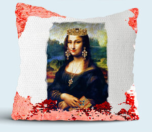 Мона Лиза в стиле Dolce and Gabbana подушка с пайетками (цвет: белый + красный)
