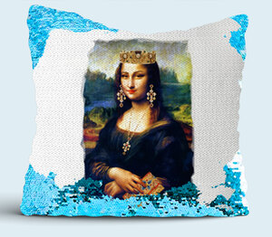 Мона Лиза в стиле Dolce and Gabbana подушка с пайетками (цвет: белый + синий)