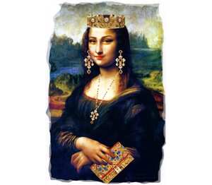 Мона Лиза в стиле Dolce and Gabbana кружка двухцветная (цвет: белый + синий)