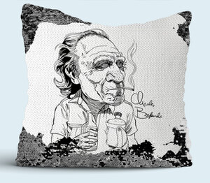 Чарльз Буковски (Charles Bukowski) подушка с пайетками (цвет: белый + черный)