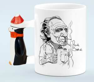 Чарльз Буковски (Charles Bukowski) кружка с ручкой в виде пингвина (цвет: белый)