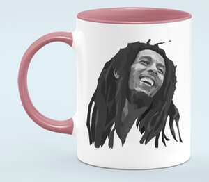 Боб Марли (Bob Marley) кружка двухцветная (цвет: белый + розовый)