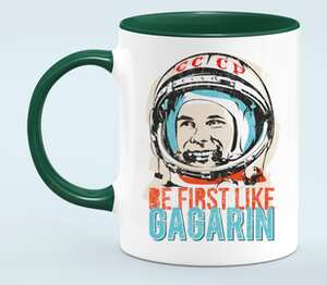 Юрий Гагарин - be first like Gagarin кружка двухцветная (цвет: белый + зеленый)