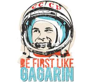 Юрий Гагарин - be first like Gagarin подушка с пайетками (цвет: белый + сиреневый)