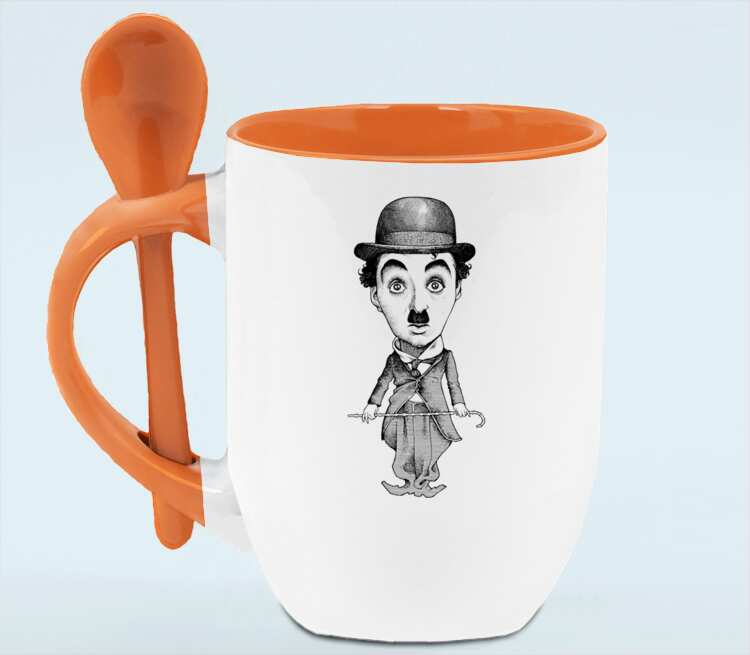 Charlie Chaplin кружка с ложкой в ручке (цвет: белый + оранжевый)