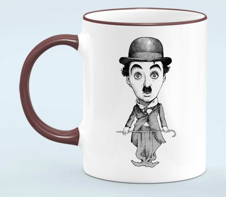 Charlie Chaplin кружка с кантом (цвет: белый + бордовый)
