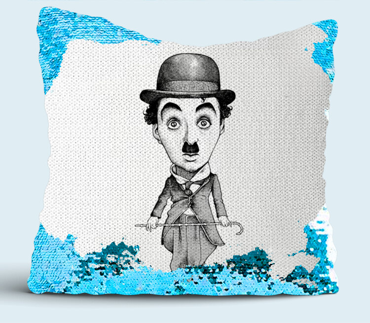 Charlie Chaplin подушка с пайетками (цвет: белый + синий)