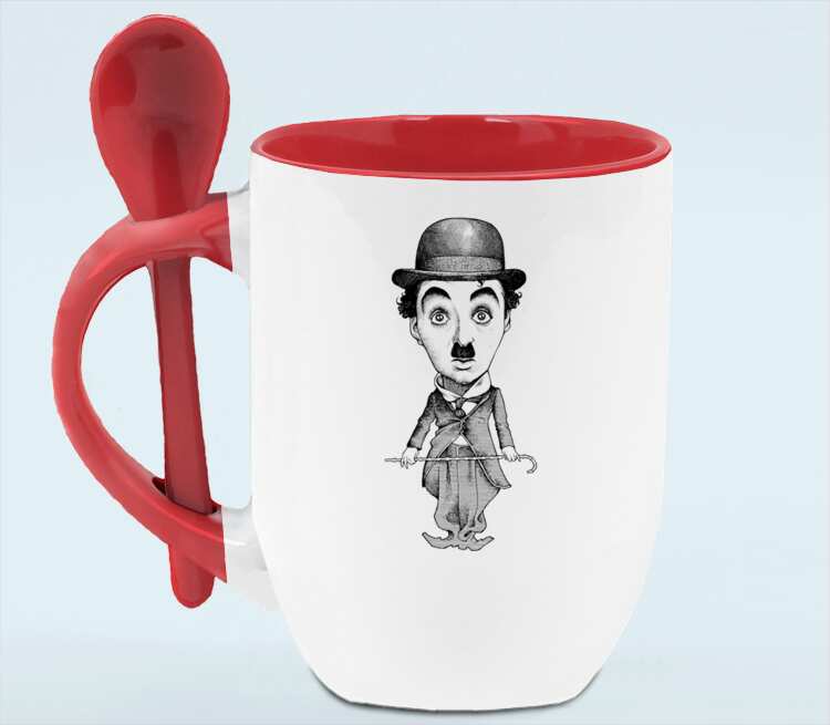 Charlie Chaplin кружка с ложкой в ручке (цвет: белый + красный)