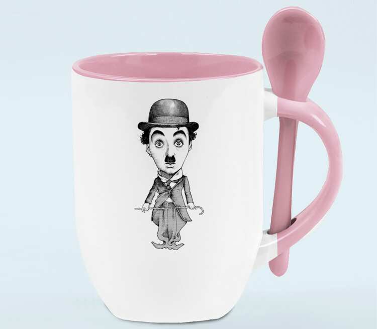 Charlie Chaplin кружка с ложкой в ручке (цвет: белый + розовый)