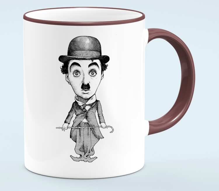 Charlie Chaplin кружка с кантом (цвет: белый + бордовый)