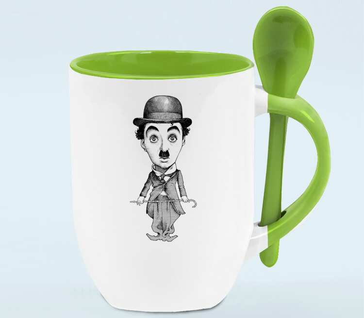 Charlie Chaplin кружка с ложкой в ручке (цвет: белый + зеленый)