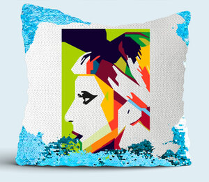 Леди Гага (Lady Gaga) подушка с пайетками (цвет: белый + синий)